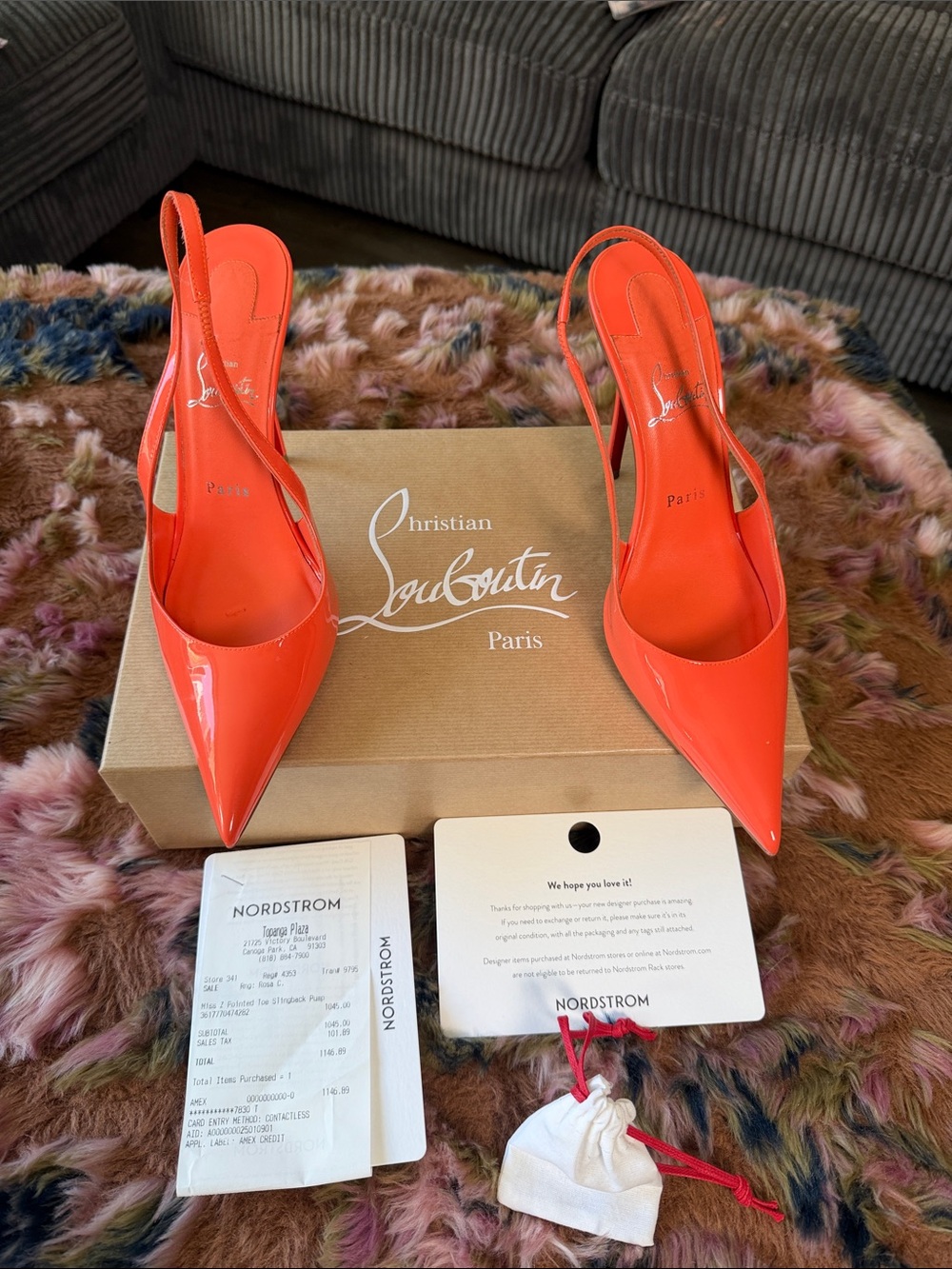 Christian Louboutin Orange Patent Leather Slingback Pumps